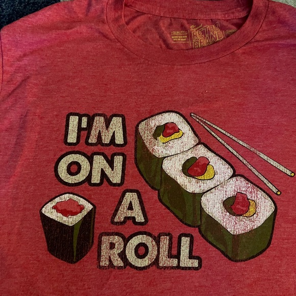 RARE I’m On A Roll Sushi Red Chopdticks Japanese Food Retro Brand T-Shirt Medium - Picture 2 of 4